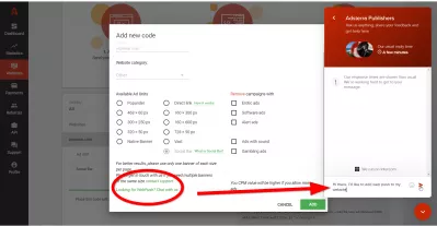 Огляд веб-перегляду Adsterra : Запит чату Щоб додати під час веб-сайту
