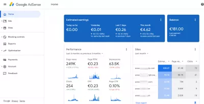 Ezoic Vs Adsense - Forskelle Værd At Udforske : Adsense Revenue Dashbord med flere aktive websteder, der gør mindre end $ 1 omdr./min