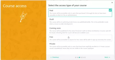 How To Create An Online Course On LearnWorlds? : Select course access type: paid, free, private