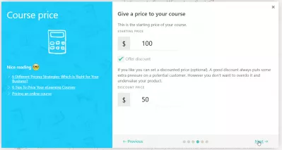 Kako ustvariti spletni tečaj na LearnWorlds? : Dajanje cene tečaju