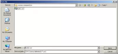 Kako usporediti 2 CSV datoteke s MS Accessom : Slika 4: Spremanje druge datoteke kao CSV