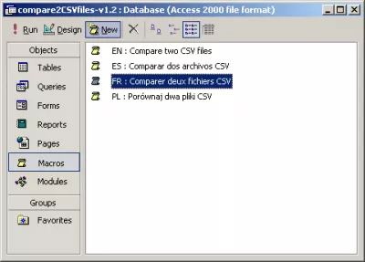 Como comparar 2 arquivos CSV com o MS Access : Fig 5: tela de seleção de idiomas Compare2CSVfiles-v1.2.mdb