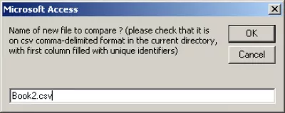 Kako usporediti 2 CSV datoteke s MS Accessom : Slika 7: Pružanje drugog imena datoteke u Compare2CSVfiles-v1.2.mdb