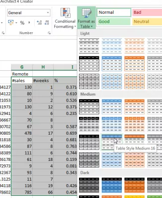 Kako narediti tabelo dobro videti v Excelu : Formatiraj podmape kot tabelo