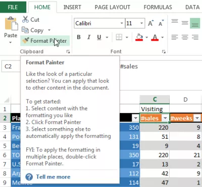 Comment faire bien paraître un tableau dans Excel : Format peintre pour copier le format de cellule