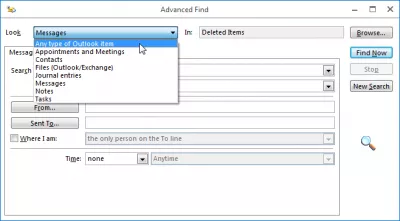 Outlook poišče mapo e-pošte v nekaj preprostih korakih : Napredno okno za iskanje, katera koli vrsta Outlookovega elementa