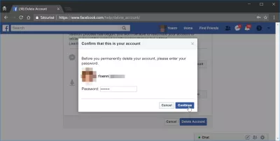 Hvordan sletter jeg min Facebook-konto : Konto slettingsbekreftelse med passord