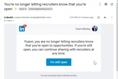 Linkedin：積極的に雇用設定を求めている : LinkedInのプロフィールを隠す