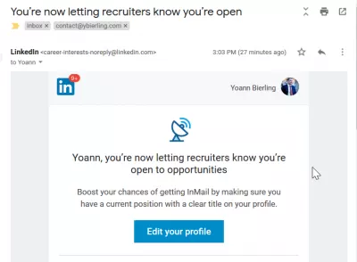 Linkedin：積極的に雇用設定を求めている : 現在新しい機会を求めている